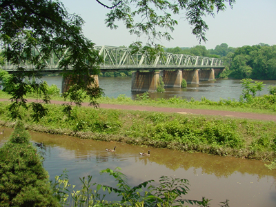 View of the Delaware and Raritan Canal and the Stockton Bridge. Photo by DRBC.